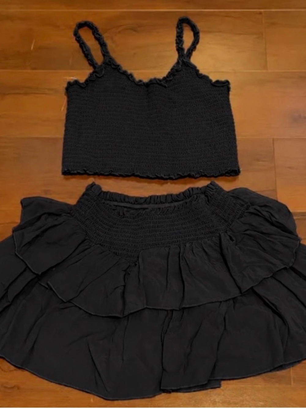 Black Smocked Ruffle Kids Matching Set - patients